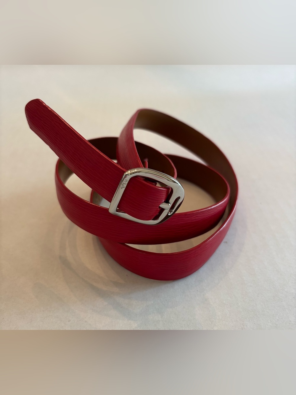 Lauren Ralph Lauren Red Leather Belt with Silver Buckle Size M